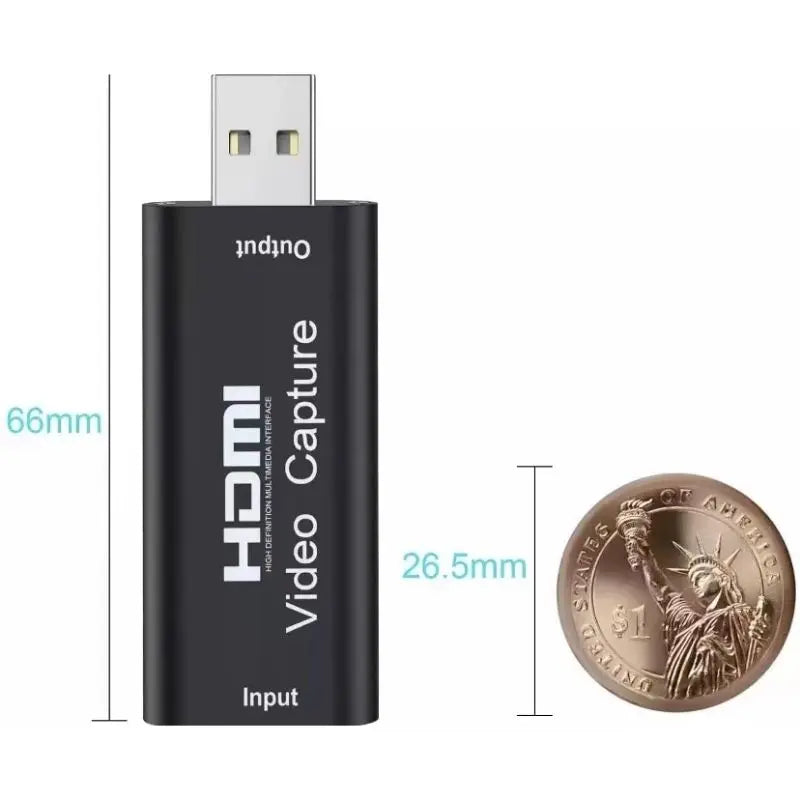 Placa de Captura de Áudio e Vídeo HDMI USB 4K e 1080p: Design Compacto, Leve e Portátil para Alta Qualidade de Captura