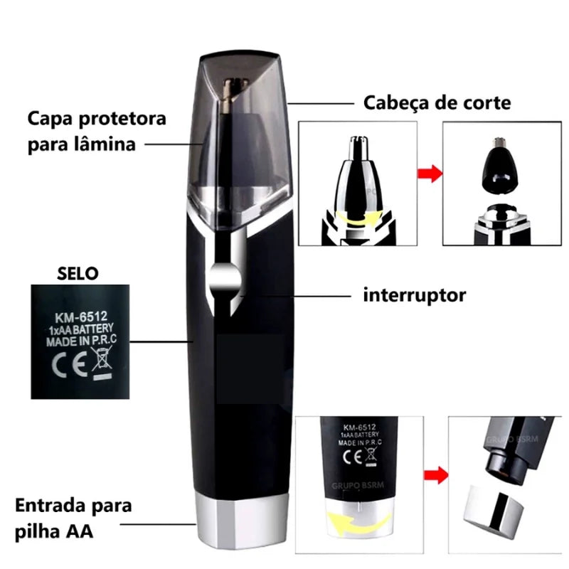 Mini Máquina Aparadora Profissional Remove Pelos do Nariz e Ouvido Prático Fácil Saúde Higiene Beleza Uso Pessoal Kemei-Km-6512