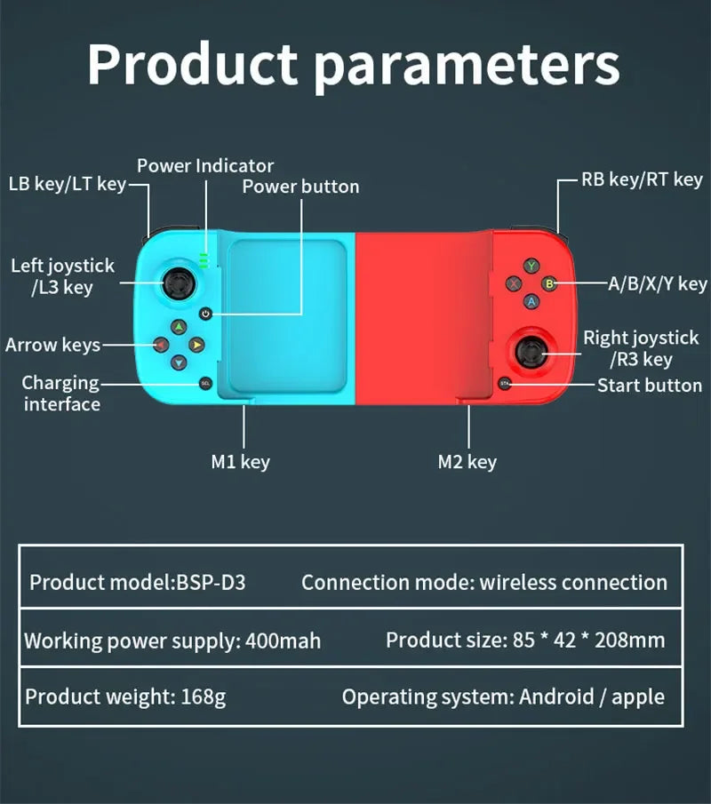 Controlador de jogo extensível sem fio BT 5.0 para celular Android IOS Gamepad Joystick Eat Chicken Gamepad para PS4 Switch PC